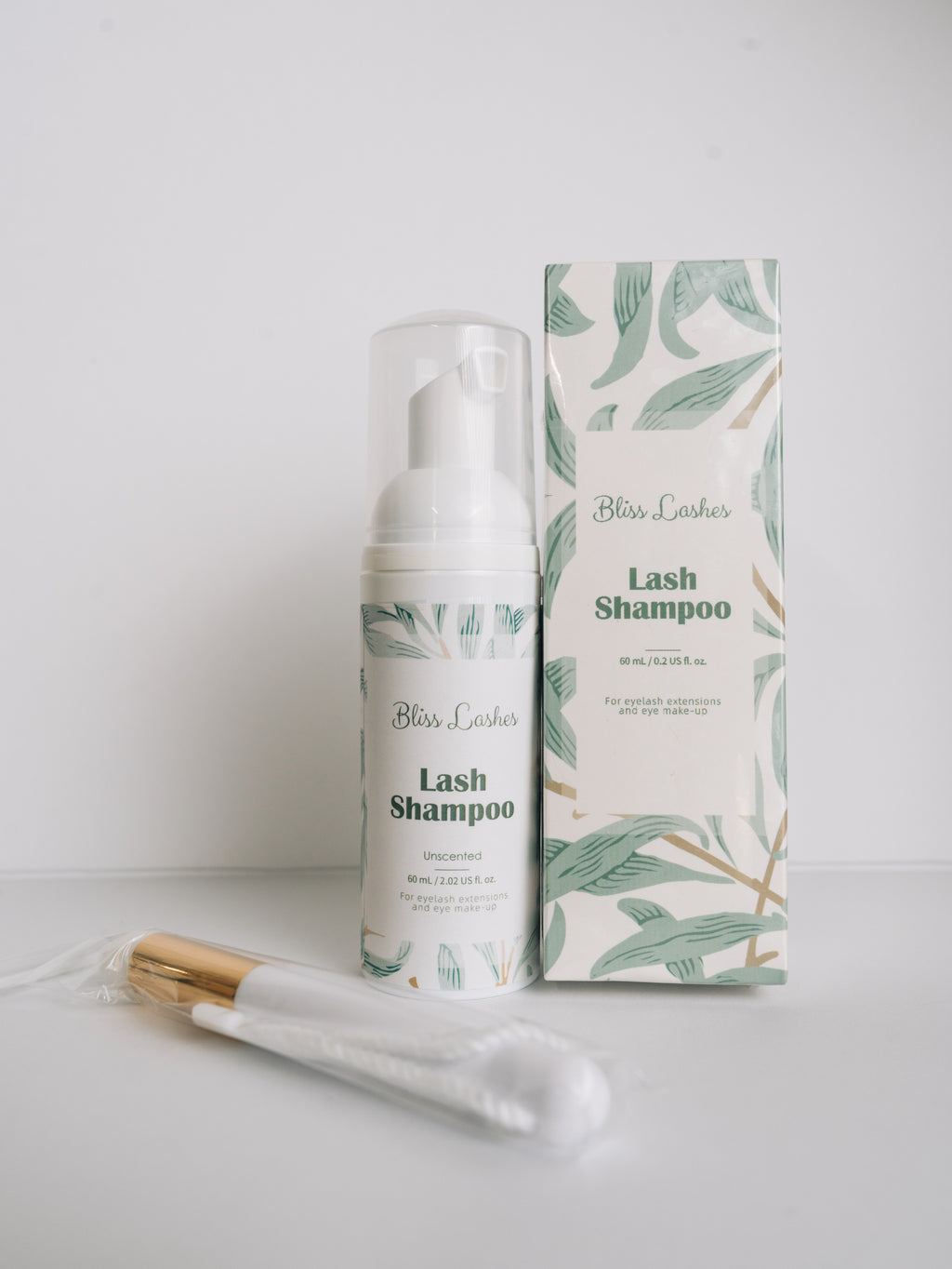 Bliss Lashes Lash Shampoo 60mL with cleansing brush and packaging