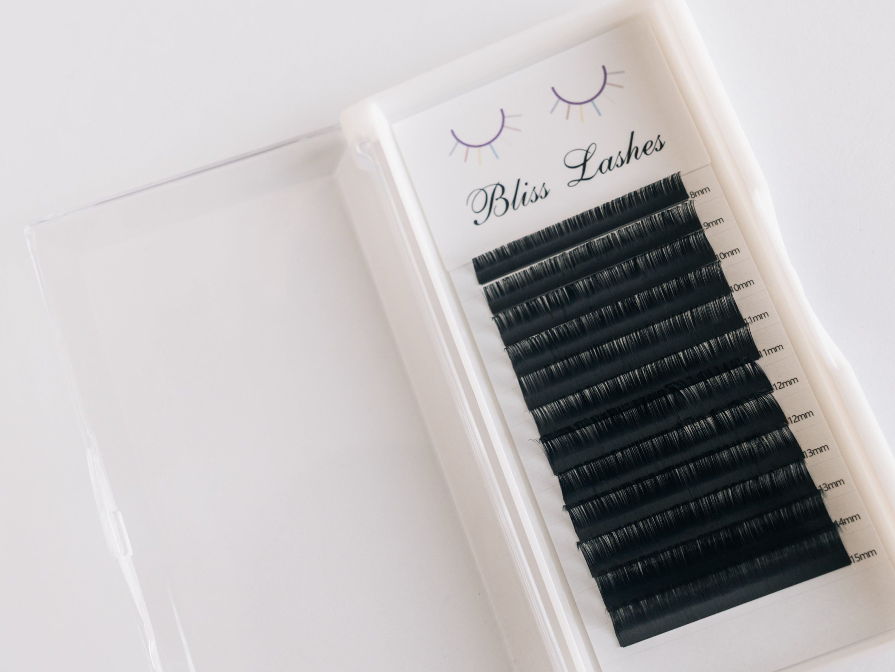 Open tray of Bliss Lashes mixed-length volume lash extensions